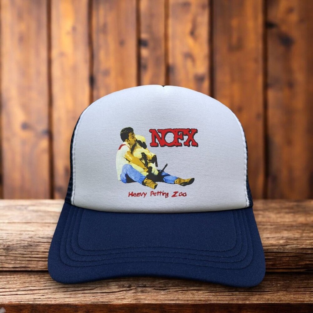 NOFX Heavy Petting Zoo Mens Trucker Hat Navy Snapback Punk Rock Ska Punk Cap